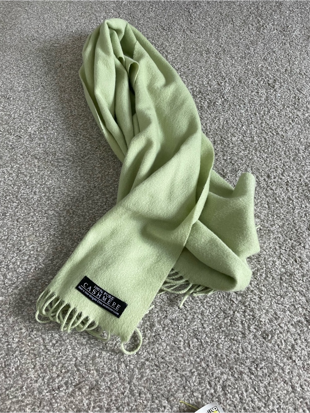Mongolian 100% Cashmere Fringe Scarf in Light Green